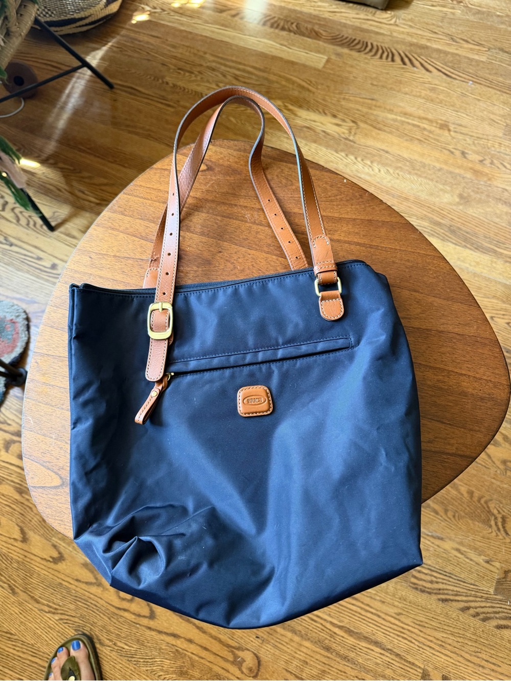 Bric's Navy Tote with Tan Leather Straps